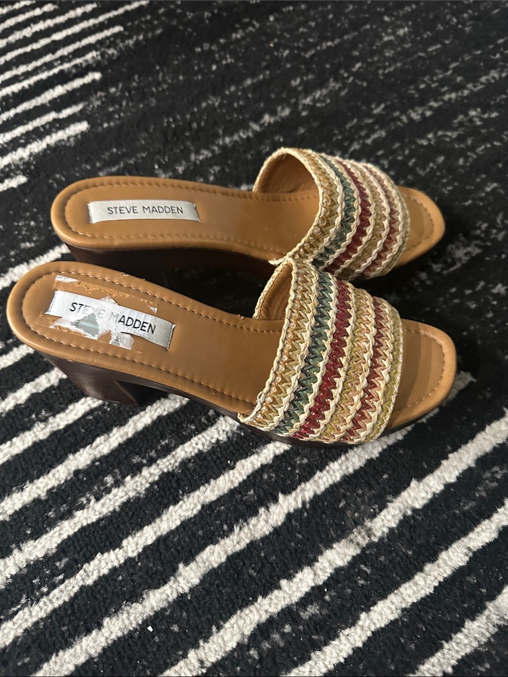 Steve Madden Tan Slide Sandals with Multicolor Woven Straps - Picture 5 of 5
